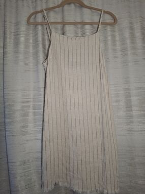 Rusty Cream With Black Stripes Spaghetti Strap Midi Dress Medium